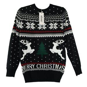 Missky Merry Christmas Sweater Black White Red Reindeer